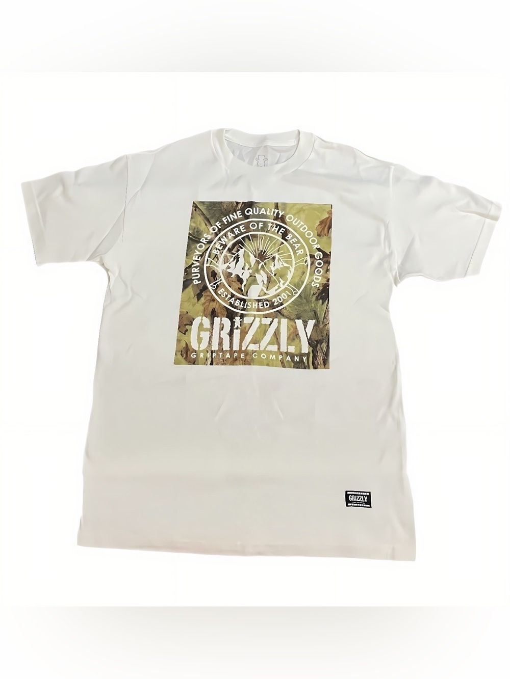 Grizzly Griptape "Beware of the Bear" Camo Graphic Tee - White / Med NWOT